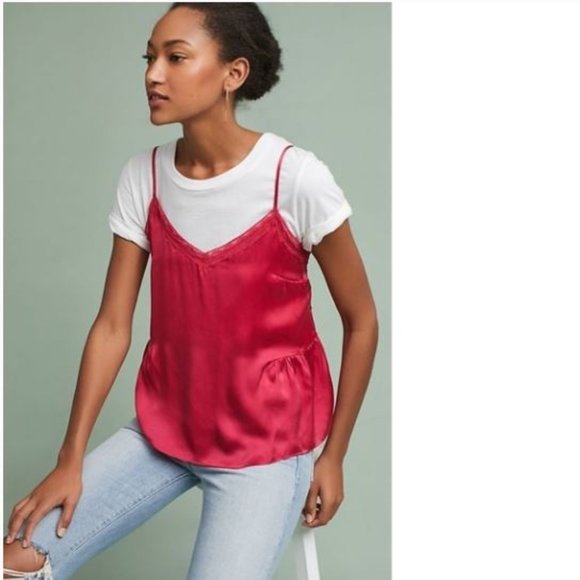 Gathering Silk Lace Cami by Floreat from Anthropologie Pink - Size Medium - NWT - Picture 1 of 7